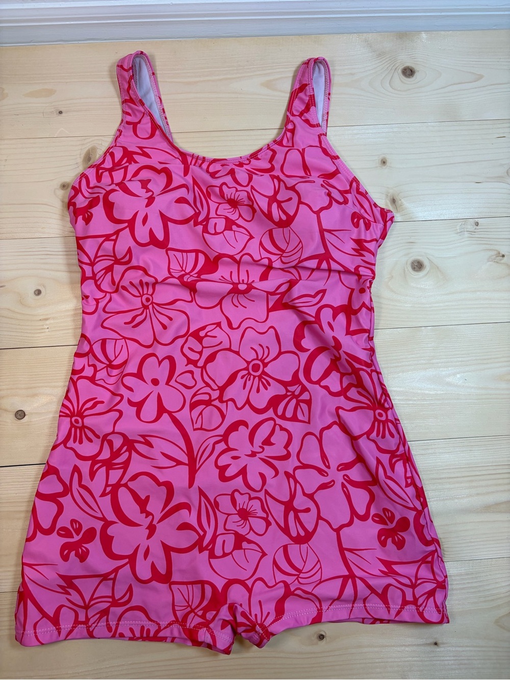 SHEIN Pink and Red Floral One-Piece Swimsuit